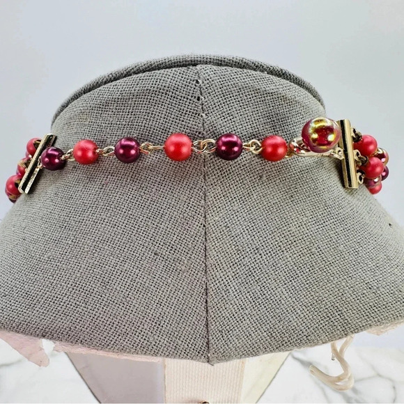 Vintage Japanese Beaded Necklace Glass 3 Strand Berry Purple Iridescent … - Picture 5 of 11